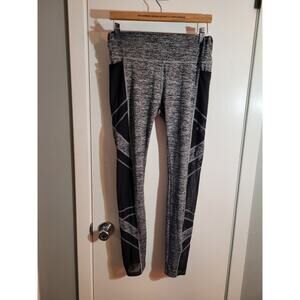 High Waist Leggings Marled Gray Mesh Panel Yoga Gym Workout L XL Activewear